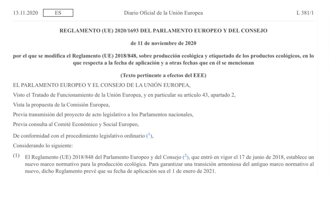 Confirmado: se aplaza por un año la aplicación del nuevo Reglamento de Producción Ecológica europeo