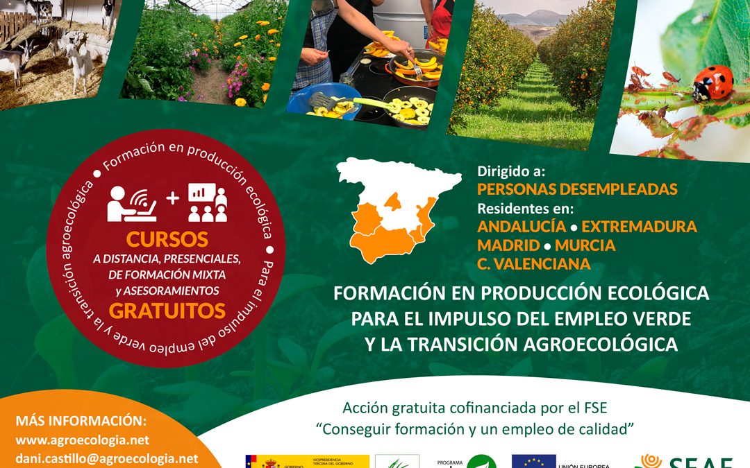 ¡NUEVAS FECHAS! Cursos para personas desempleadas sobre producción y alimentación ecológicas en Murcia, Andalucía y Madrid