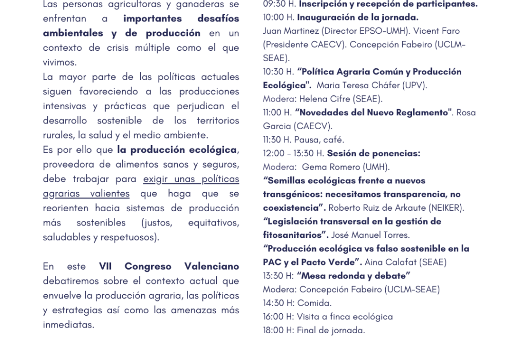 PROGRAMA del VII Congreso Valenciano de Producción Ecológica